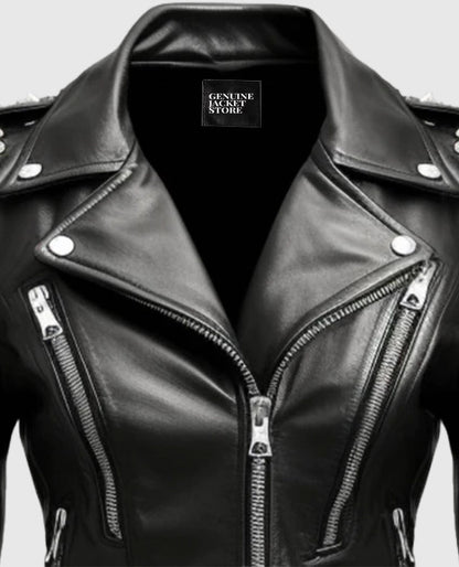 Women's Stud Biker Black Leather Jacket