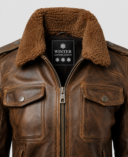 Womens Vintage Brown Bomber Leather Jacket