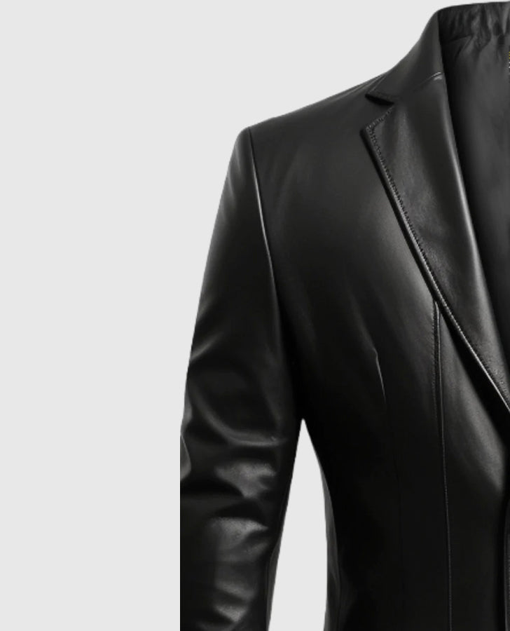 Men's 2 Button Black Leather Blazer