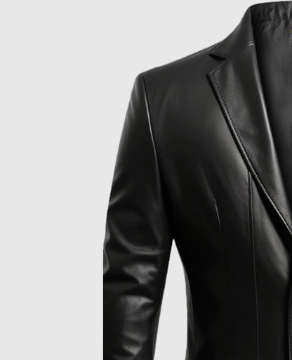 Men's 2 Button Black Leather Blazer