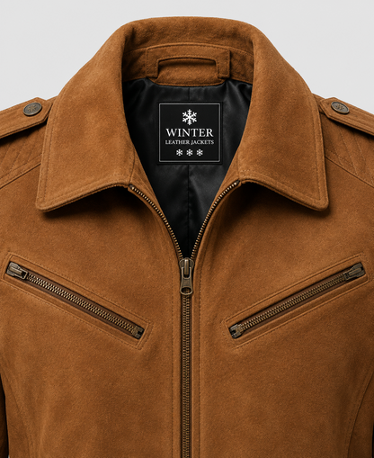 Suede Leather Jacket Camel Brown