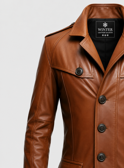 Men's Tan Brown Leather Coat