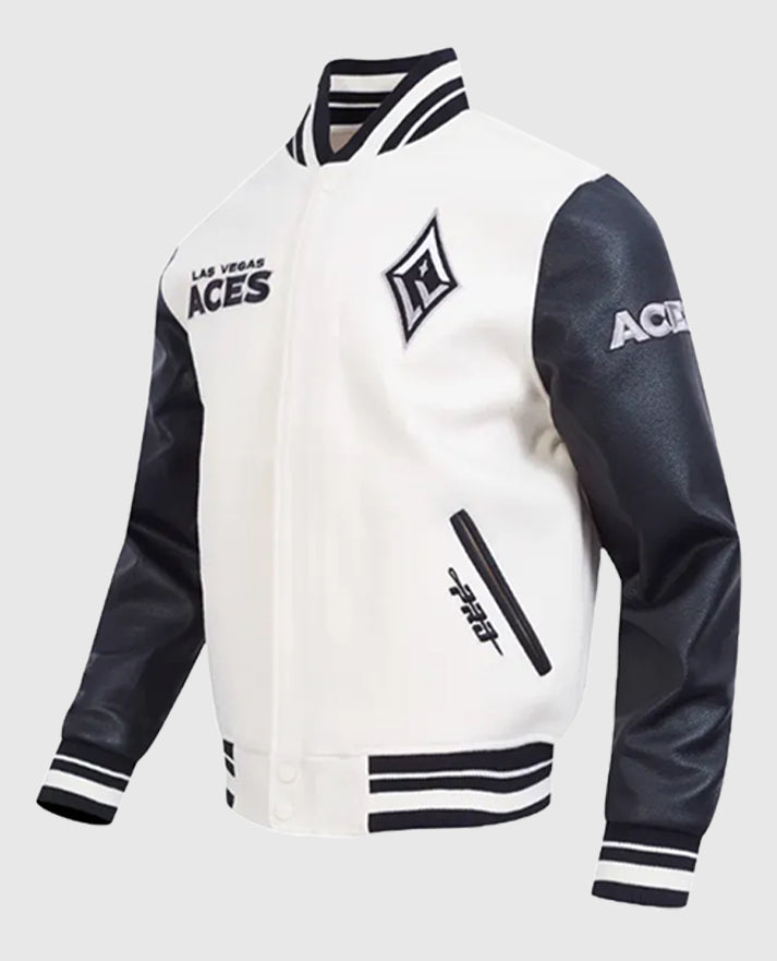 Eggshell/Black Retro Las Vegas Aces Classics Rib Varsity Jacket