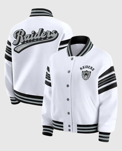 Las Vegas Raiders Snap Front White Fleece Jacket
