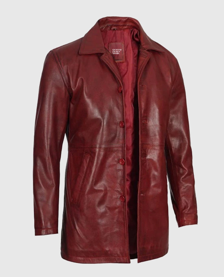 Men's Maroon Leather Coat