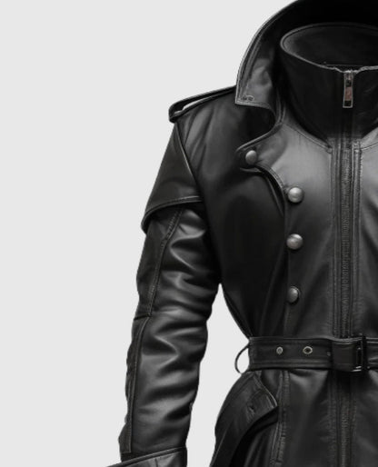 Men's Stylish Black Hooded Leather Coat