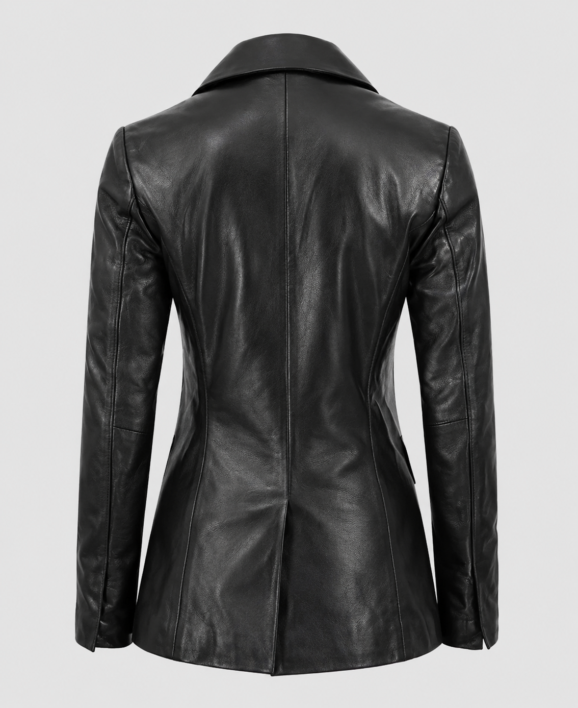 Womens Double Breasted Black Leather Blazer