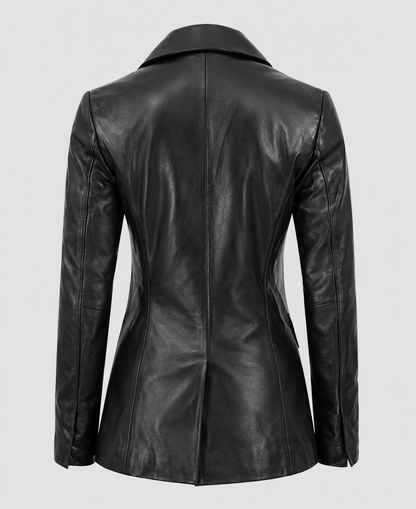 Womens Double Breasted Black Leather Blazer