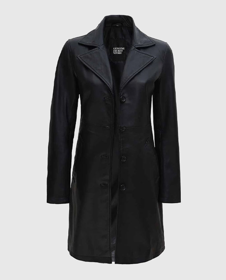 Women's Real Leather Black Coat