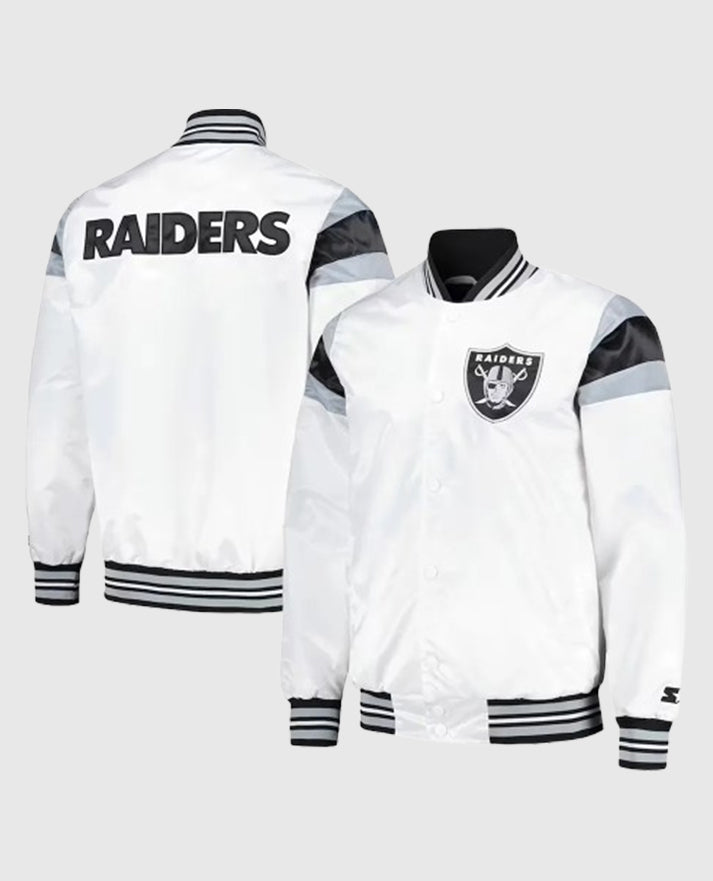 Las Vegas Raiders Midweight White Satin Jacket