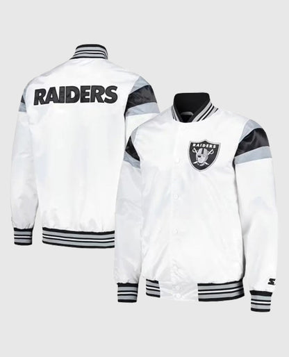 Las Vegas Raiders Midweight White Satin Jacket