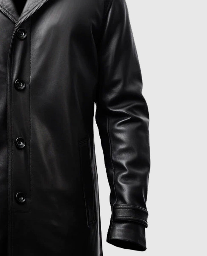 Men's Black Leather Car Style Coat
