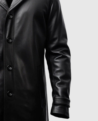Men's Black Leather Car Style Coat