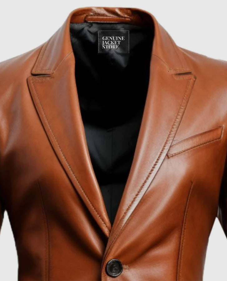 Men's 2 Button Brown Leather Blazer