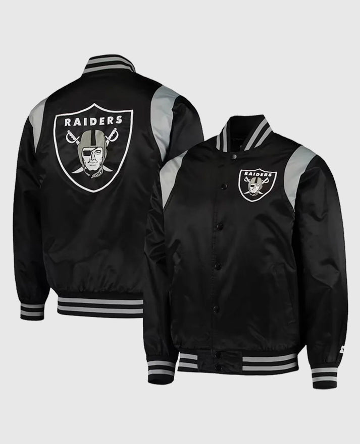 Las Vegas Raiders Prime Time Black/Silver Varsity Satin Jacket