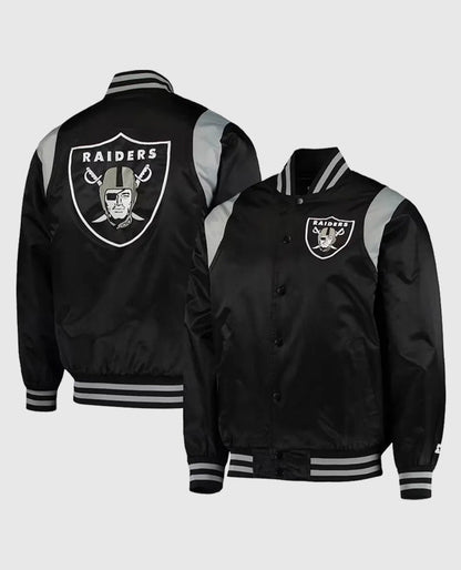 Las Vegas Raiders Prime Time Black/Silver Varsity Satin Jacket