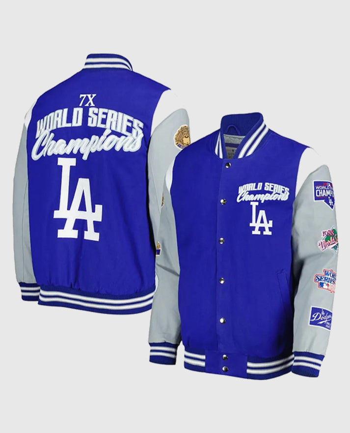 LA Dodgers Franchise Gray and Royal Blue Varsity Jacket