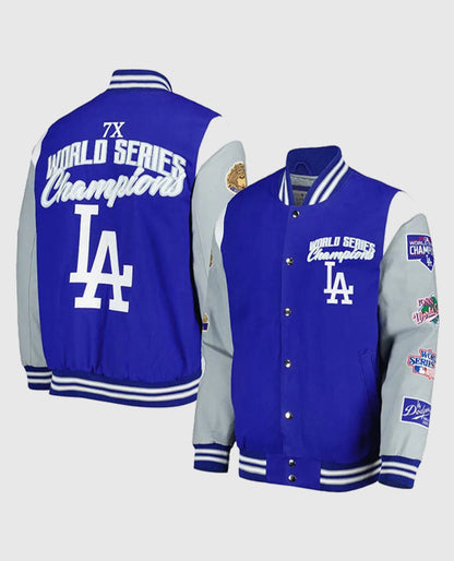 LA Dodgers Franchise Gray and Royal Blue Varsity Jacket
