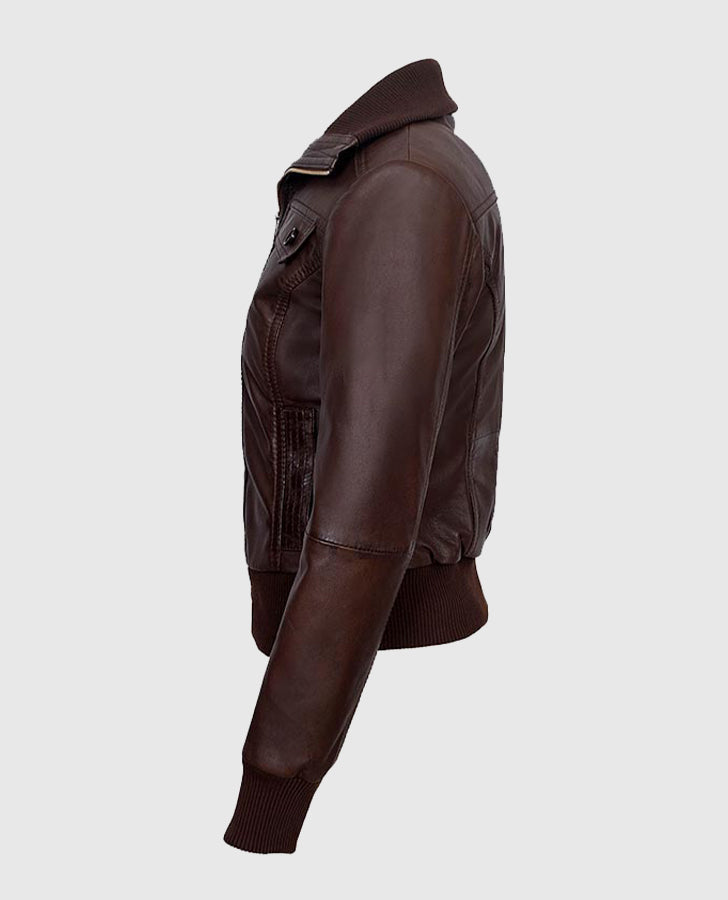 Women's Aviator Brown Leather Bomber Jacket