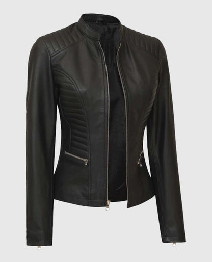 Women's Rachel Petite Black Cafe Racer Leather Jacket