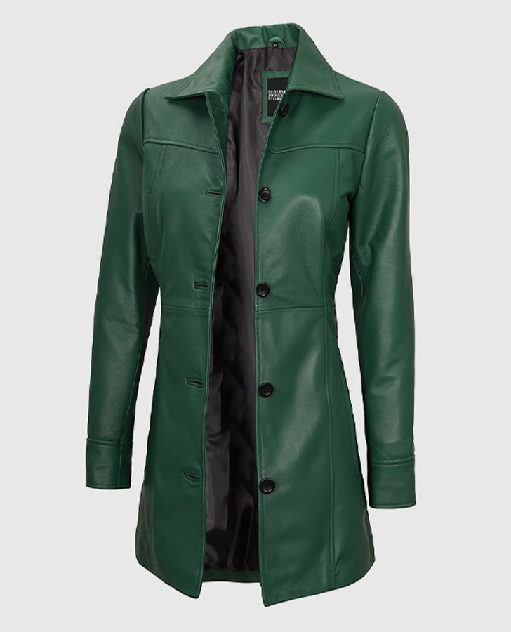 Women's Green Leather Coat