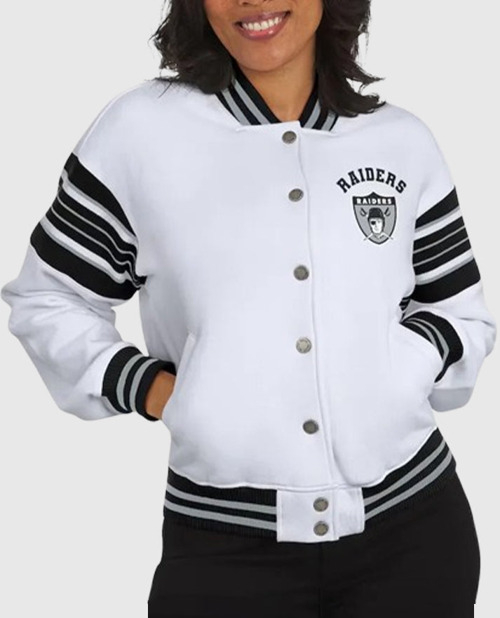 Las Vegas Raiders Snap Front White Fleece Jacket