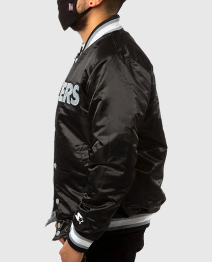 Las Vegas Raiders Bomber Satin Black and Grey Jacket