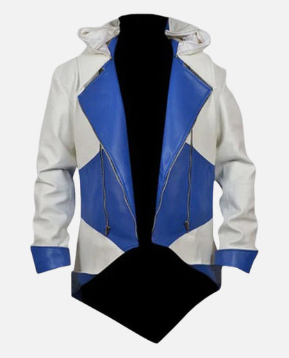 Assassins Creed 3 White and Blue Hooded Jacket