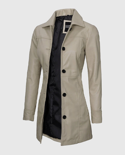 Women's Beige Leather Coat