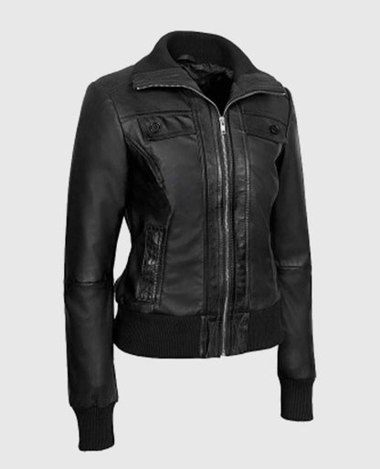 Women's Aviator Black Bomber Leather Jacket