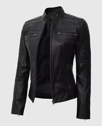 Women's Black Cafe Racer Leather Jacket