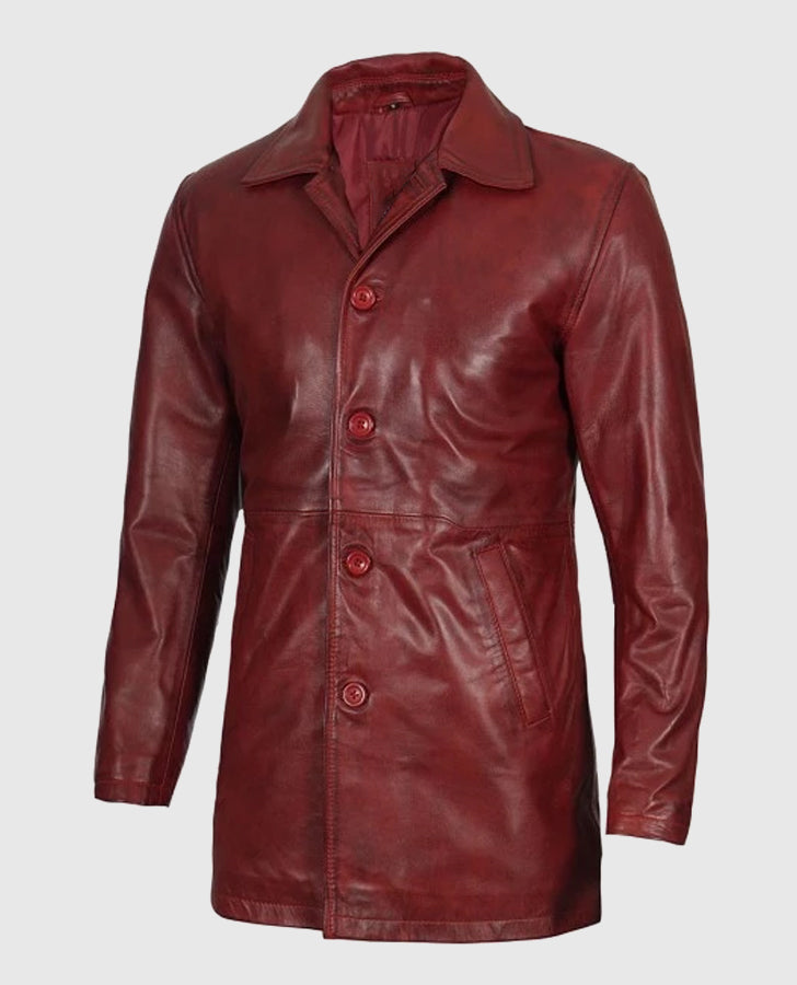 Men's Maroon Leather Coat