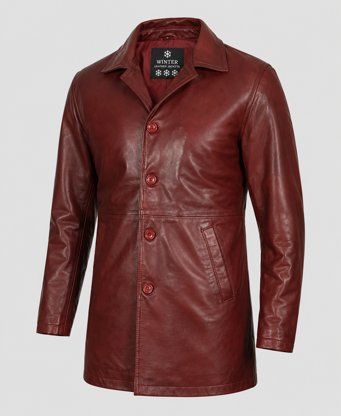 Mens Maroon Leather Coat