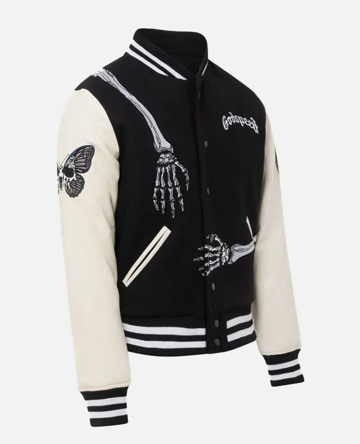 Godspeed Skull Black & White Varsity Jacket