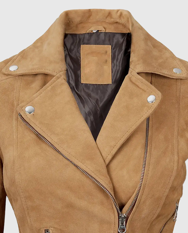 Women's Brown Suede Biker Leather Jacket
