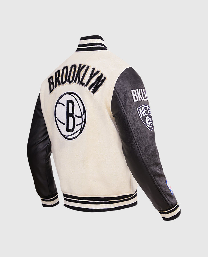 Men's NBA Brooklyn Nets White Black Varsity Jacket
