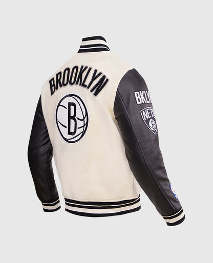Men's NBA Brooklyn Nets White Black Varsity Jacket