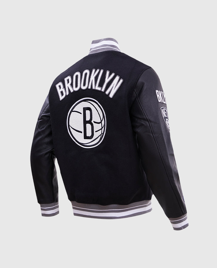 Men's NBA Brooklyn Nets Rib Wool Black Varsity Jacket