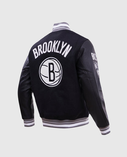 Men's NBA Brooklyn Nets Rib Wool Black Varsity Jacket