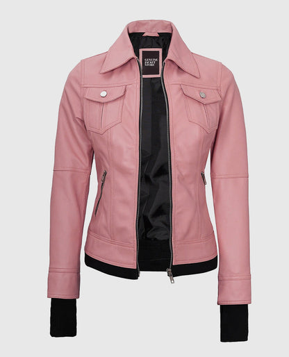 Womens-Pink-Bomber-Leather-Jacket-with-Hood
