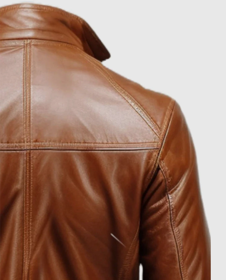 Men's Vintage Tan Brown Big Pockets Leather Coat
