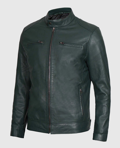 Men's Dark Green Cafe Racer Leather Jacket