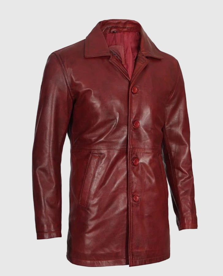 Men's Maroon Leather Coat