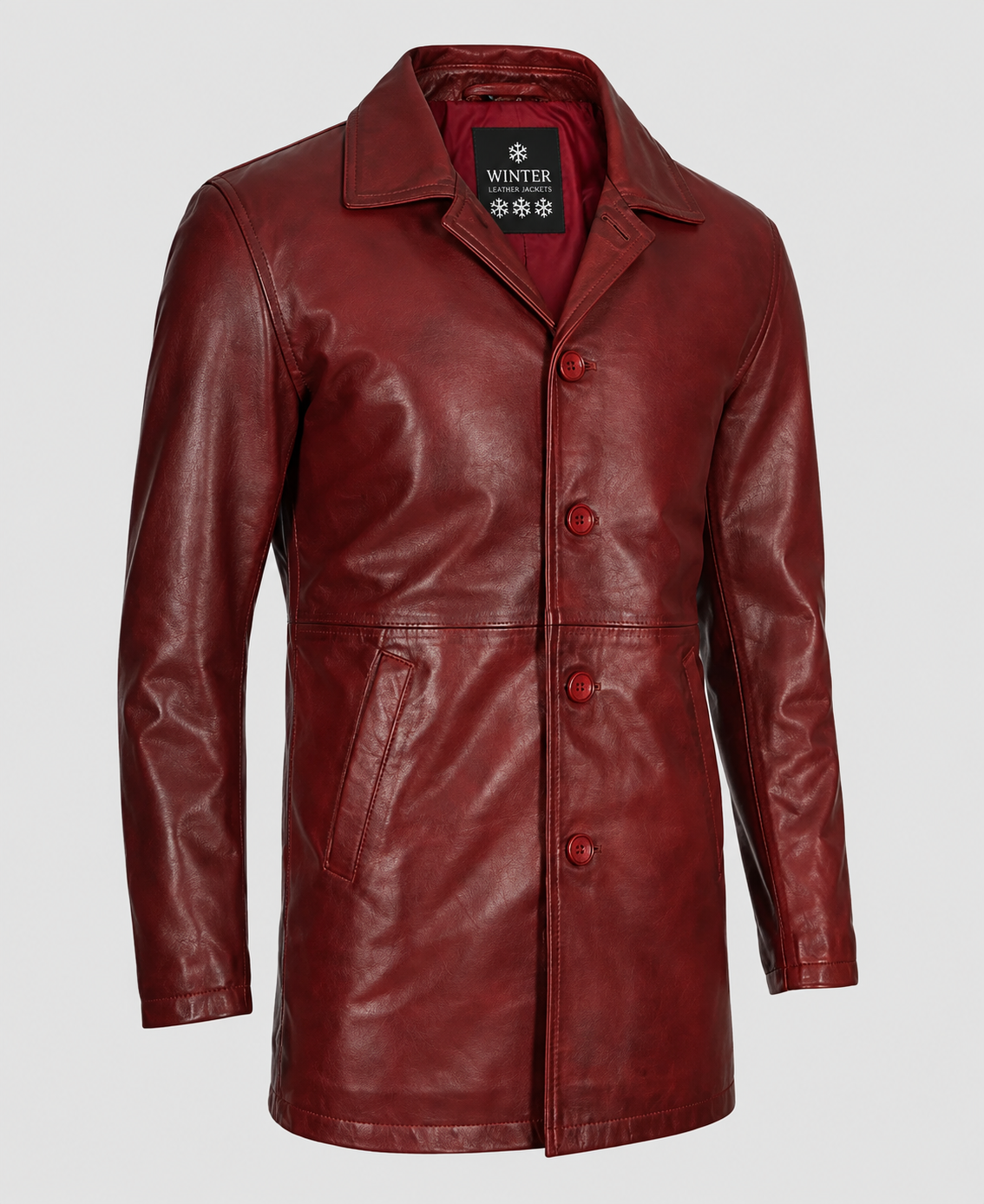 Mens Maroon Leather Coat