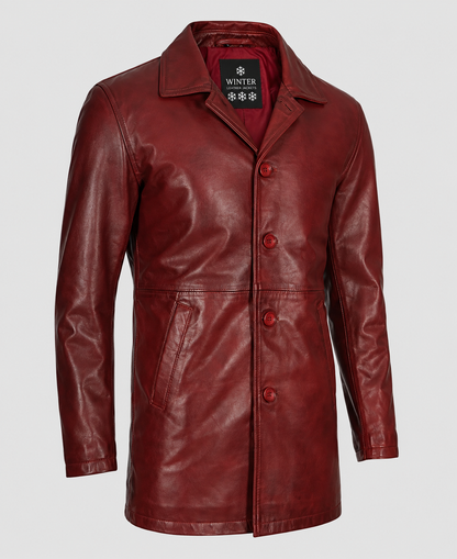 Mens Maroon Leather Coat