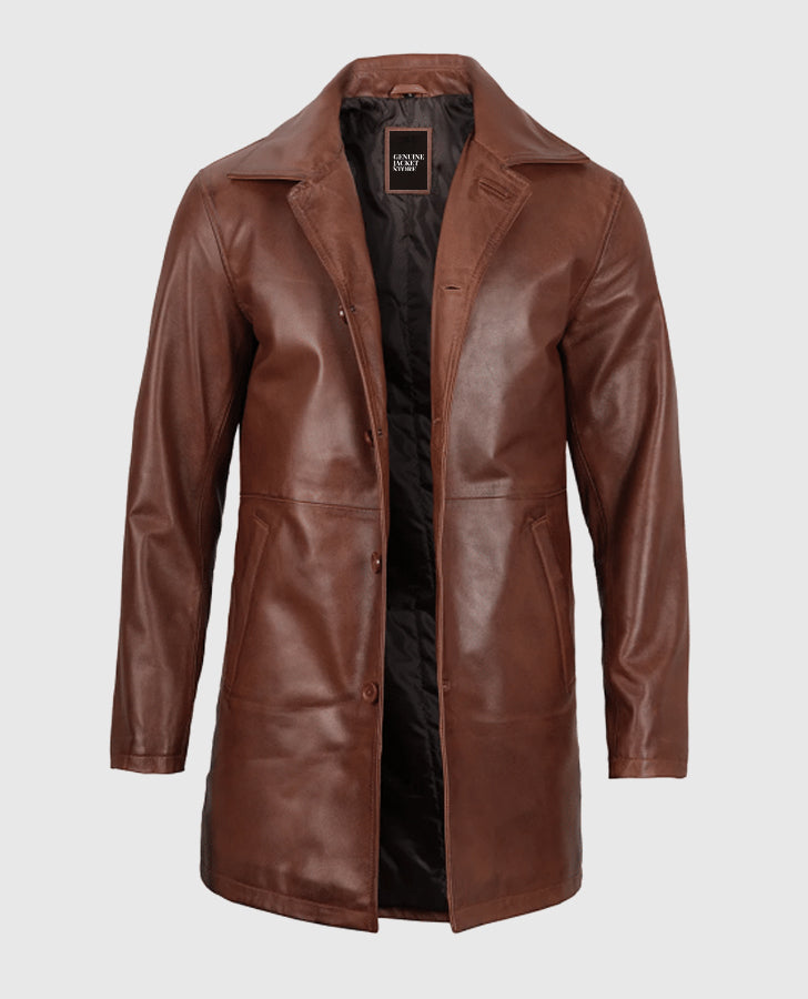 Men's Tan Distressed Leather Coat