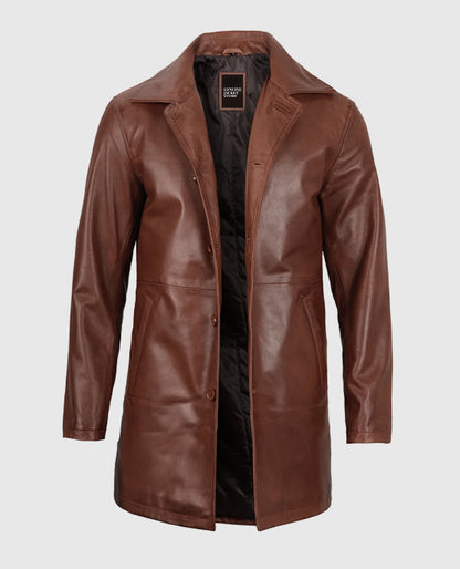 Men's Tan Distressed Leather Coat
