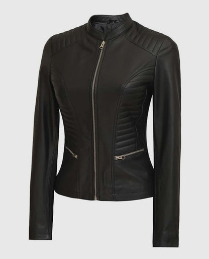Women's Rachel Petite Black Cafe Racer Leather Jacket