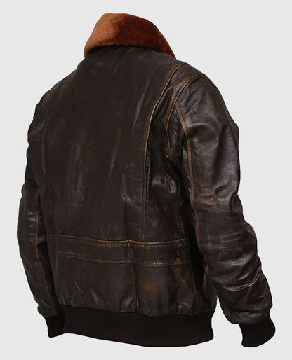 Men's Distressed Brown Leather Bomber Jacket