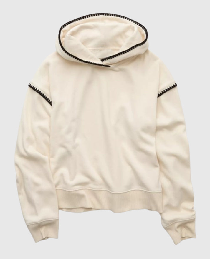 AE Contrast Stitct White Pullover Hoodie